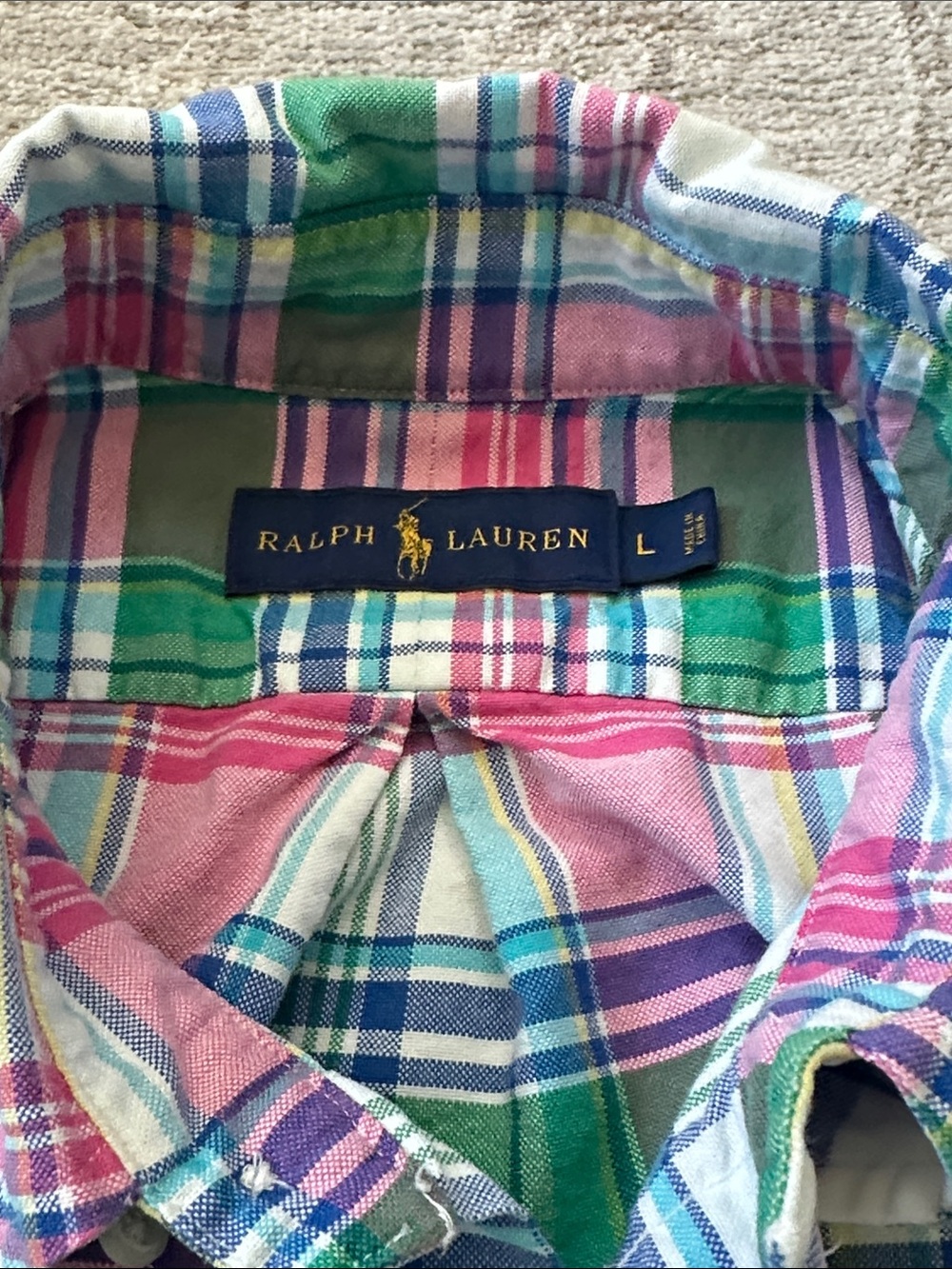 Ralph Lauren Men’s Large Pink, Blue, Green & White Plaid Button-Down Shirt. - Picture 6 of 7